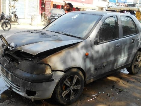 car, speed, fire, burn, pathankot